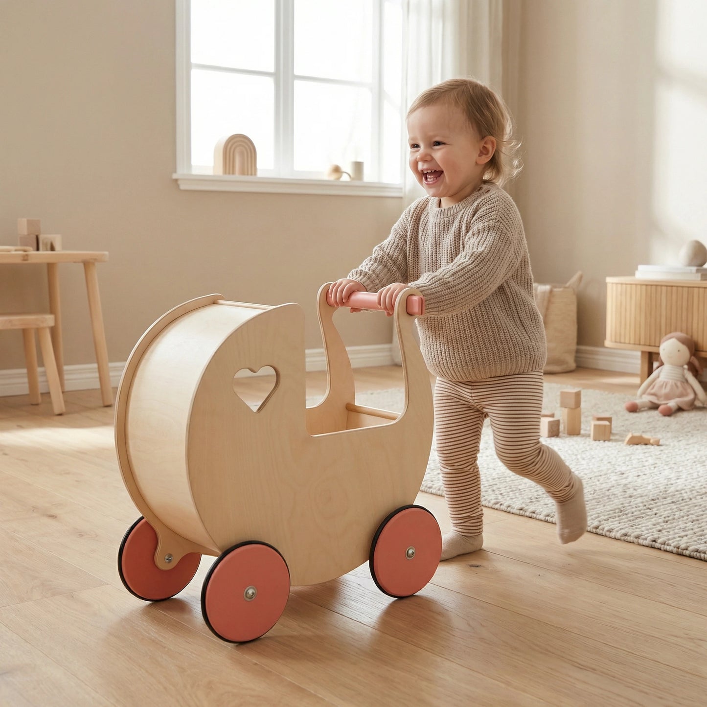 Luxury doll stroller natural