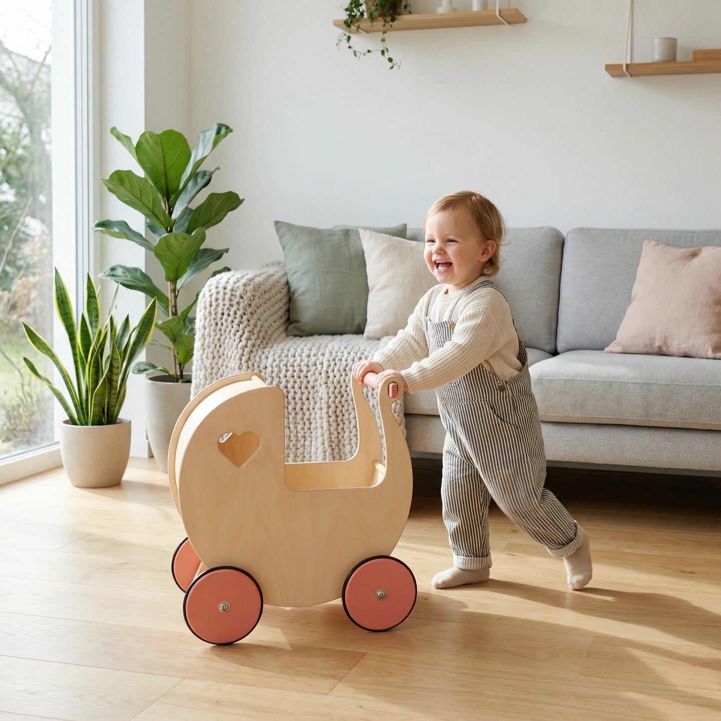 Luxury doll stroller natural