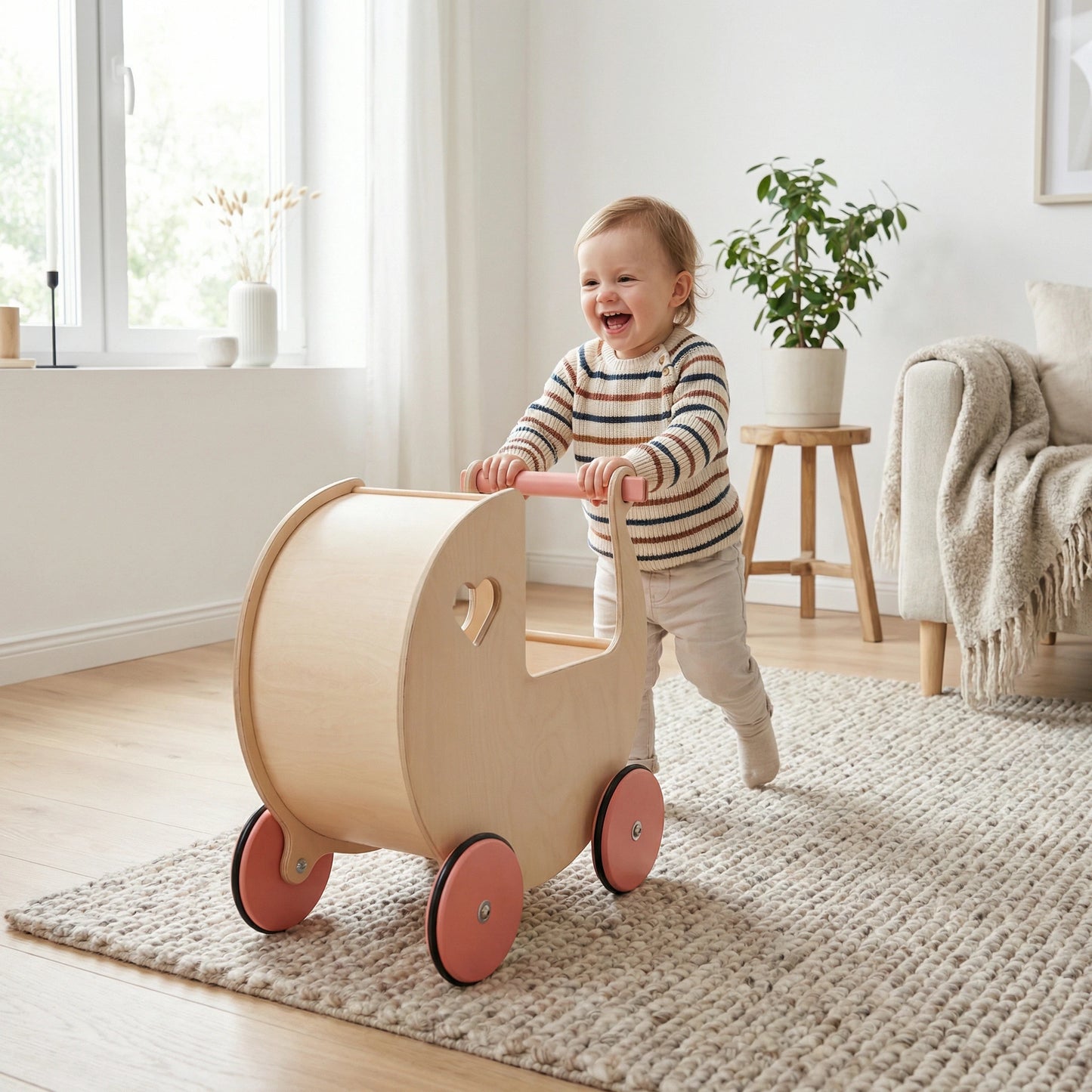 Luxury doll stroller natural